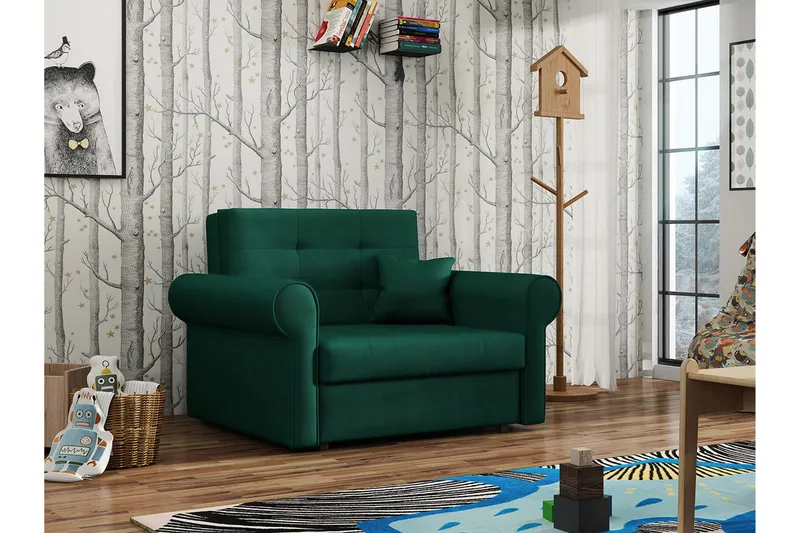 Bensbyn 1-sits Bäddsoffa med Rullarmstöd och Förvaring i Tyg - Grön - Möbler - Soffa - Bäddsoffa