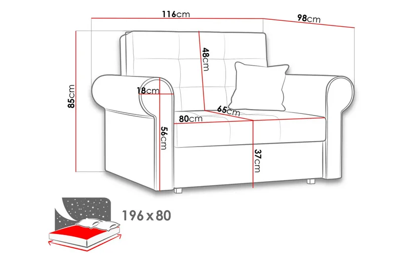 Bensbyn 1-sits Bäddsoffa med Rullarmstöd och Förvaring i Tyg - Mullvad - Möbler - Soffa - Bäddsoffa