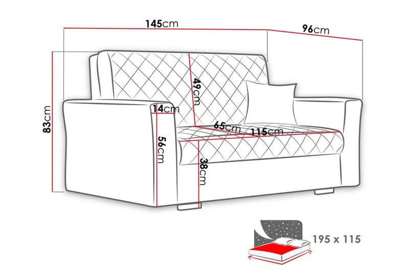 Bensbyn 2-sits Bäddsoffa 115x196 cm Bäddbar Rutmönster i Tyg - Svart - Möbler - Soffa - Bäddsoffa