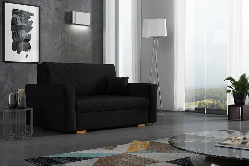 Bensbyn 2-sits Bäddsoffa 115x196 cm Bäddbar Rutmönster i Tyg - Svart - Möbler - Soffa - Bäddsoffa
