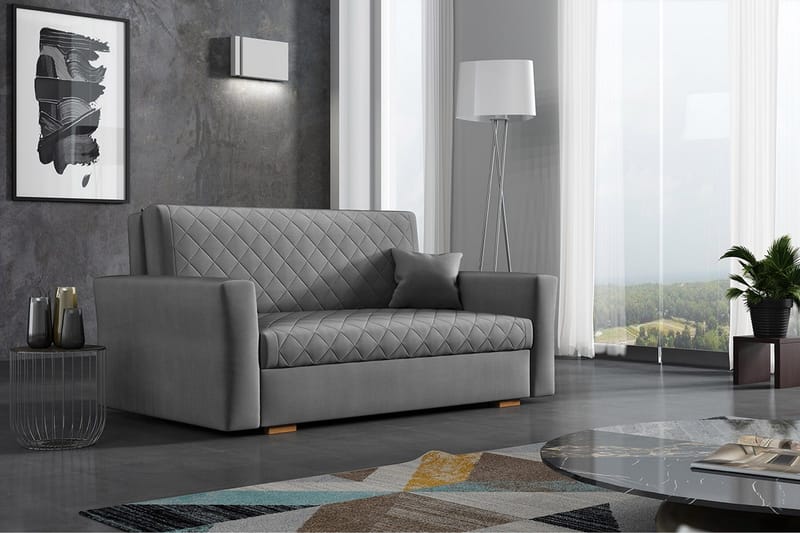Bensbyn 2-sits Bäddsoffa 132x196 cm Bäddbar Diamantquiltad i Tyg - Grå - Möbler - Soffa - Bäddsoffa