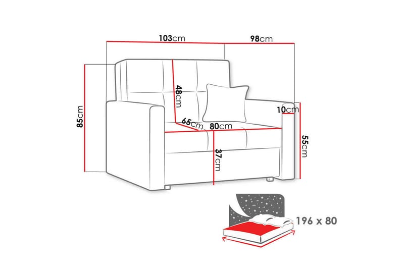 Bensbyn 2-sits Bäddsoffa 80x196 cm med Förvaring i Tyg - Svart - Möbler - Soffa - Bäddsoffa