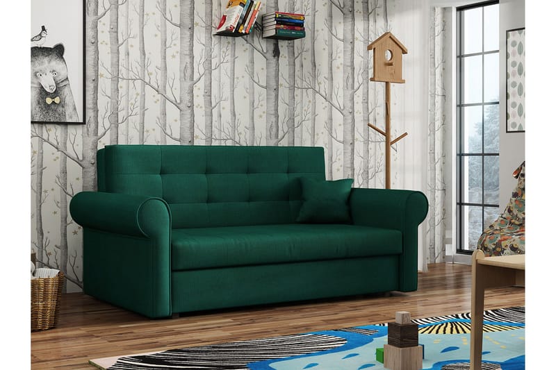 Bensbyn 2-sits Bäddsoffa med Förvaring och Rullarmstöd i Tyg - Grön - Möbler - Soffa - Bäddsoffa