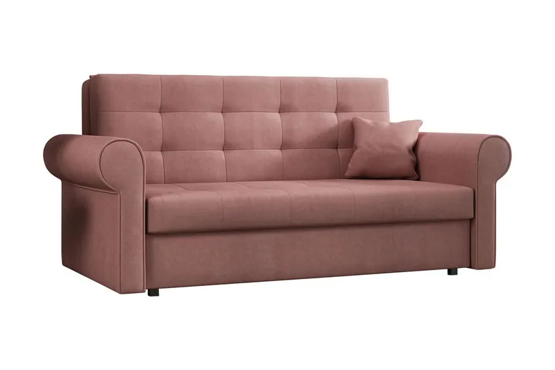 Bensbyn 2-sits Bäddsoffa med Förvaring och Rullarmstöd i Tyg, Rosa