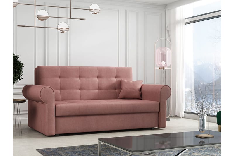 Bensbyn 2-sits Bäddsoffa med Förvaring och Rullarmstöd i Tyg - Rosa - Möbler - Soffa - Bäddsoffa