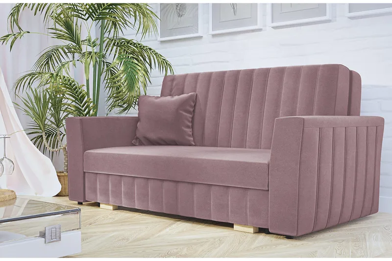 Bensbyn 2-sits Bäddsoffa med Förvaring och Vertikala Sömmar i Sammet - Rosa - Möbler - Soffa - Bäddsoffa