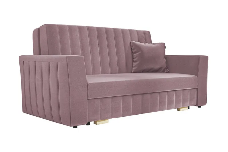 Bensbyn 2-sits Bäddsoffa med Förvaring och Vertikala Sömmar i Sammet, Rosa