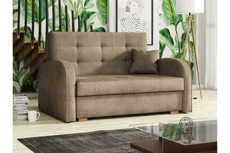 Bensbyn 2-sits Längsbäddad Bäddsoffa 112x196 cm med Förvaring i Tyg - Brun - Möbler - Soffa - Bäddsoffa