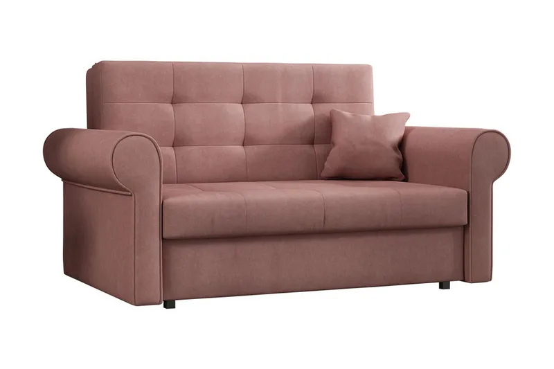 Bensbyn 2-sits Längsbäddad Rektangulär Bäddsoffa i Sammet med Rullarmstöd, Rosa
