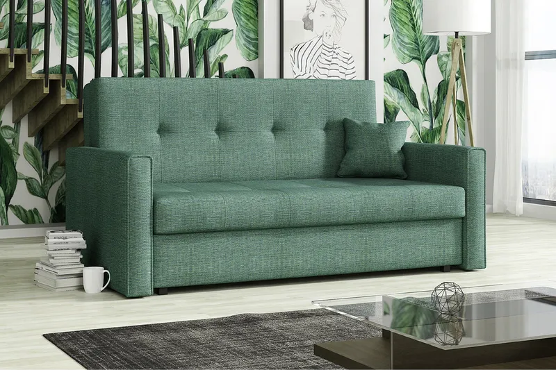 Bensbyn 2-sits Snygg Bäddsoffa i Tyg med Förvaring - Grön - Möbler - Soffa - Bäddsoffa