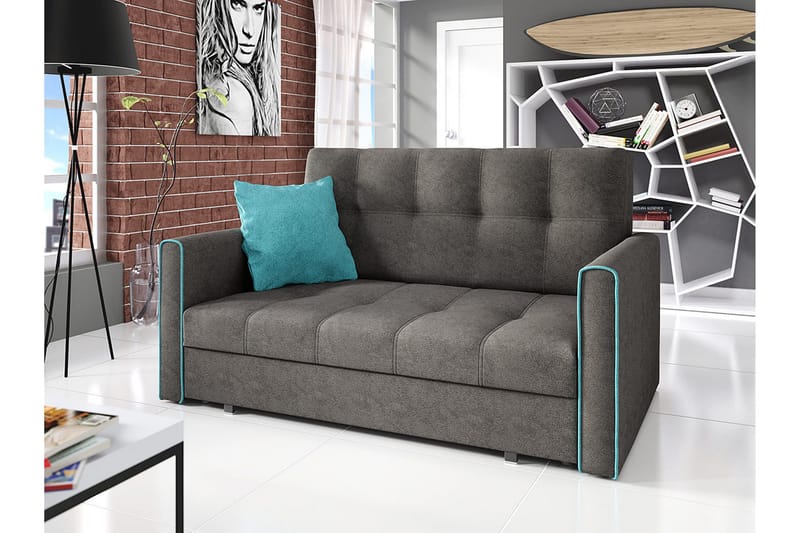 Bensbyn 2-sits Snygg Framåtbäddad Bäddsoffa i Tyg med Förvaring - Grå - Möbler - Soffa - Bäddsoffa