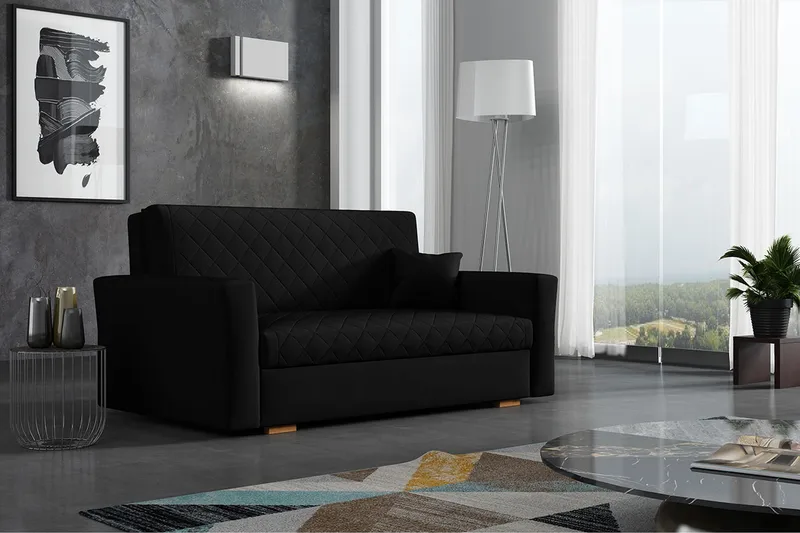 Bensbyn 3-sits Bäddsoffa 132x196 cm Bäddbar Rutmönstrad i Tyg - Svart - Möbler - Soffa - Bäddsoffa