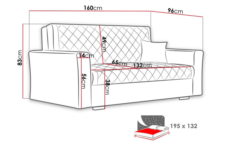 Bensbyn 3-sits Bäddsoffa 132x196 cm Bäddbar Rutmönstrad i Tyg - Svart - Möbler - Soffa - Bäddsoffa