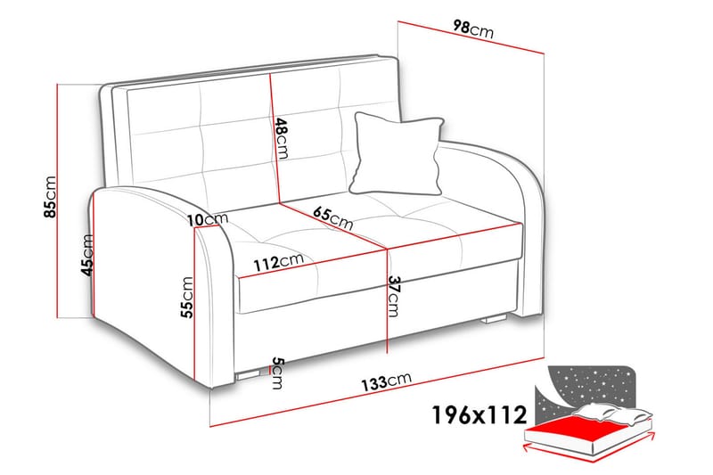 Bensbyn Bäddsoffa - Röd - Bäddsoffa - Bäddsoffa 2 sits - Sammetssoffa