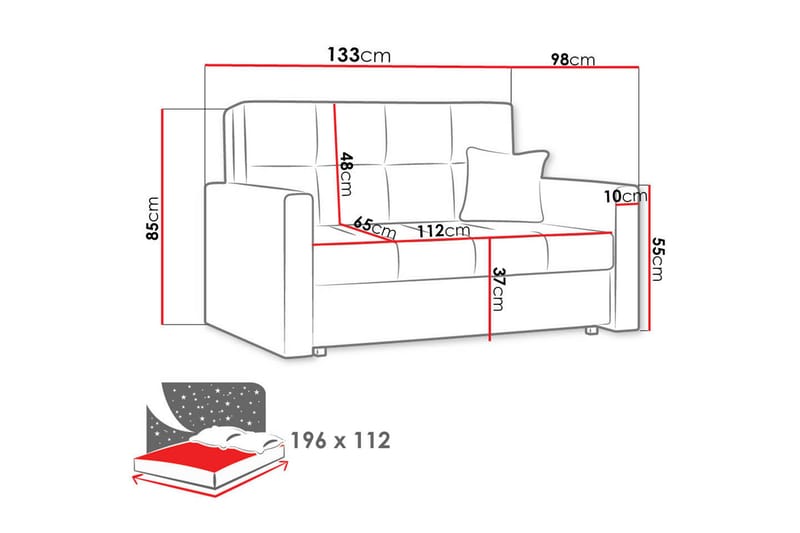 Bensbyn Bäddsoffa - Svart/Röd - Bäddsoffa - Bäddsoffa 2 sits - Sammetssoffa