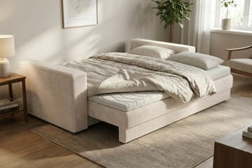 Bergen Extra djup 3-sits Bäddsoffa med Bäddmadrass i Polyesterskum Vändbar Sommar- & Vintersida och Tvättbar klädsel - Beige - Möbler - Soffa - Bäddsoffa