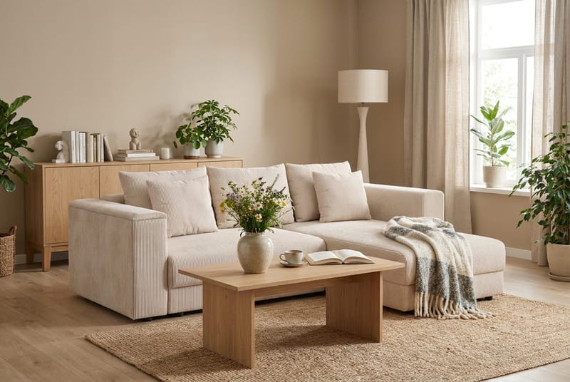 Bergen Extra djup 3-sits Bäddsoffa med Divan och Bäddmadrass i Latex och Tvättbar klädsel - Beige - Möbler - Soffa - Bäddsoffa - Bäddsoffa divan