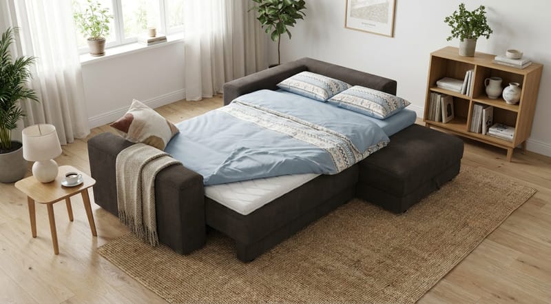 Bergen Extra djup 3-sits Bäddsoffa med Divan och Bäddmadrass i Latex och Tvättbar klädsel - Brun Manchester - Möbler - Soffa - Bäddsoffa - Bäddsoffa divan