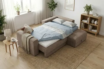 Bergen Extra djup 3-sits Bäddsoffa med Divan och Bäddmadrass i Memoryskum och Tvättbar klädsel - Brun - Möbler - Soffa - Bäddsoffa