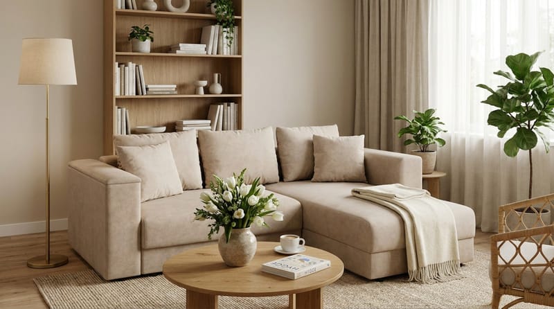 Bergen Extra djup 3-sits Bäddsoffa med Divan och Bäddmadrass i Polyesterskum Vändbar Sommar- & Vintersida och Tvättbar klädsel - Beige - Möbler - Soffa - Bäddsoffa - Bäddsoffa divan
