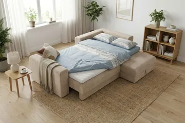 Bergen Extra djup 3-sits Bäddsoffa med Divan och Bäddmadrass i Polyesterskum och Tvättbar klädsel - Beige - Möbler - Soffa - Bäddsoffa