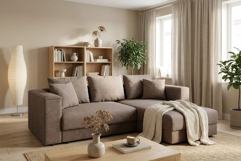 Bergen Extra djup 3-sits Bäddsoffa med Divan och Bäddmadrass i Polyesterskum och Tvättbar klädsel - Beige Tyg - Möbler - Soffa - Bäddsoffa - Bäddsoffa divan