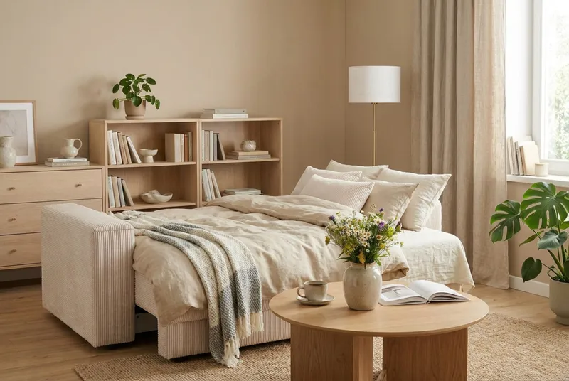Bergen Extra Djup 3-sits Bäddsoffa med förvaring i manchester - Beige - Möbler - Soffa - Bäddsoffa