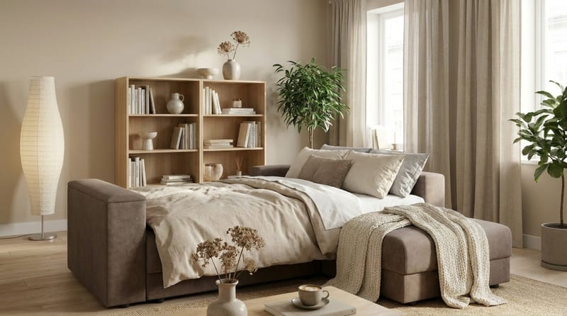 Bergen Extra Djup 3-sits Bäddsoffa med vändbar divan och förvaring - Brun - Möbler - Soffa - Bäddsoffa