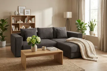 Bergen Extra Djup 3-sits Bäddsoffa med vändbar divan och förvaring i manchester - Taupe - Möbler - Soffa - Bäddsoffa