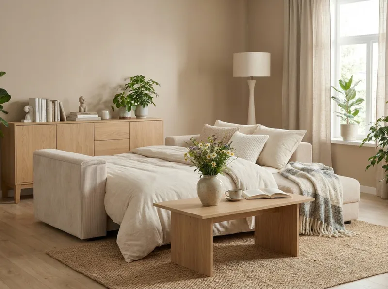 Bergen Extra Djup Framåtbäddad 3-sits Bäddsoffa med vändbar divan och förvaring i manchester - Beige - Möbler - Soffa - Bäddsoffa