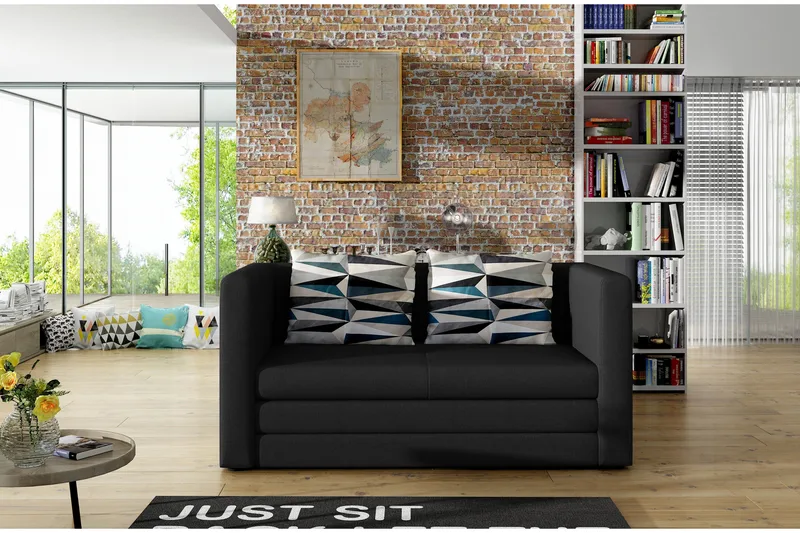 Bernueces 2-sits Rektangulär Framåtbäddad Bäddsoffa 110x210 cm i Tyg, Svart