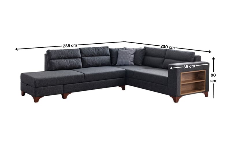 Bervik Hörnsoffa 230x90x150 cm - Antracit - Möbler - Soffa - Bäddsoffa - Hörnbäddsoffa