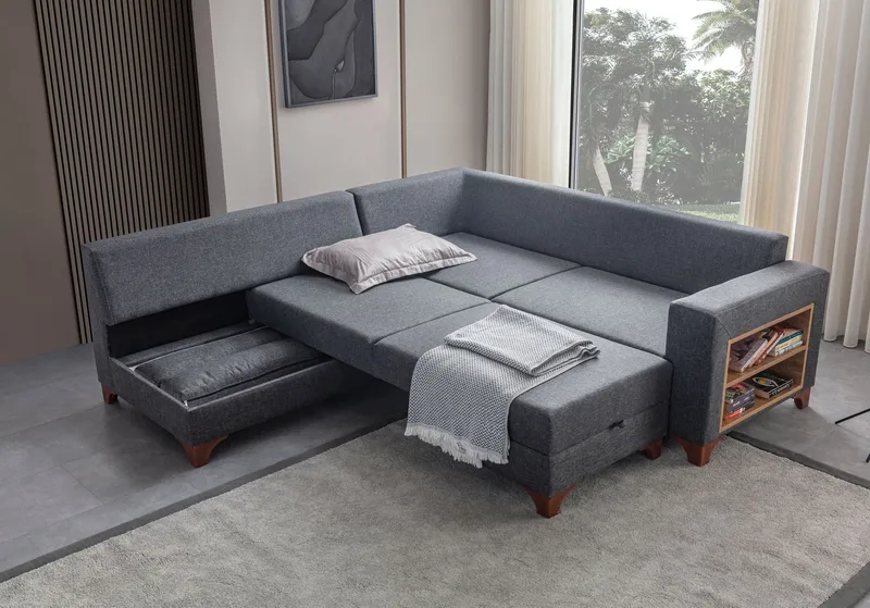 Bervik Hörnsoffa 230x90x150 cm - Antracit - Möbler - Soffa - Bäddsoffa - Hörnbäddsoffa