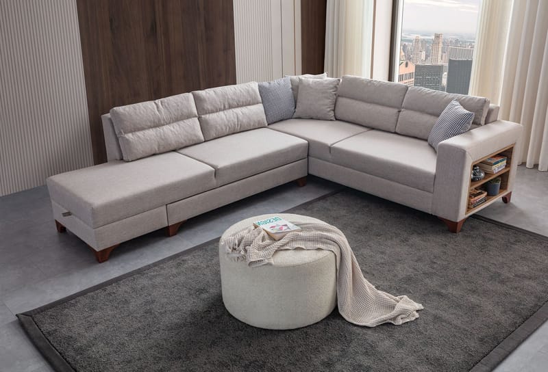 Bervik Hörnsoffa 230x90x150 cm - Kräm - Möbler - Soffa - Bäddsoffa