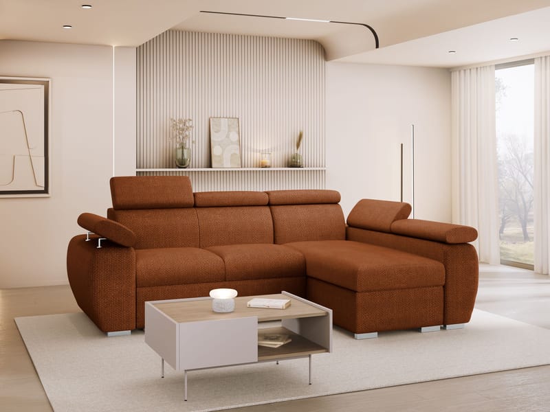 Binche 3-sits Bäddsoffa divan höger med förvaring - brun - Möbler - Soffa - Bäddsoffa