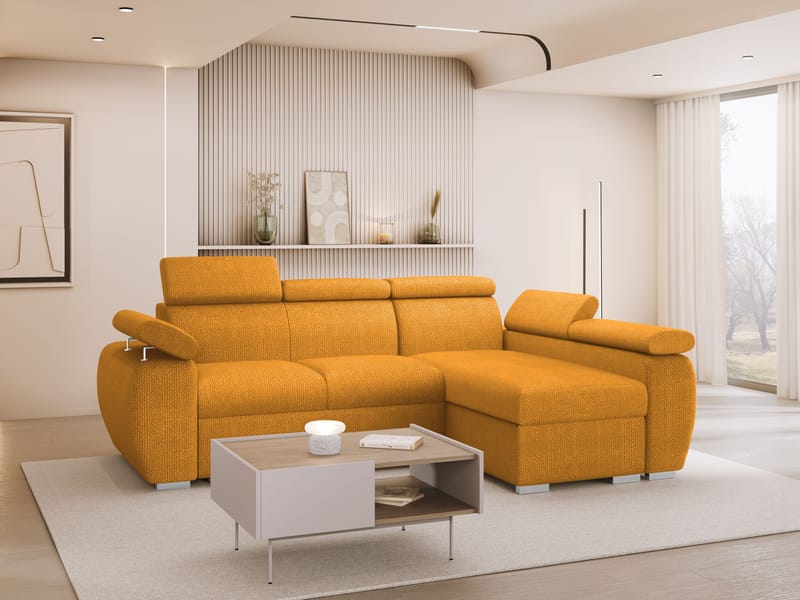 Binche 3-sits Bäddsoffa divan höger med förvaring - gul - Möbler - Soffa - Bäddsoffa