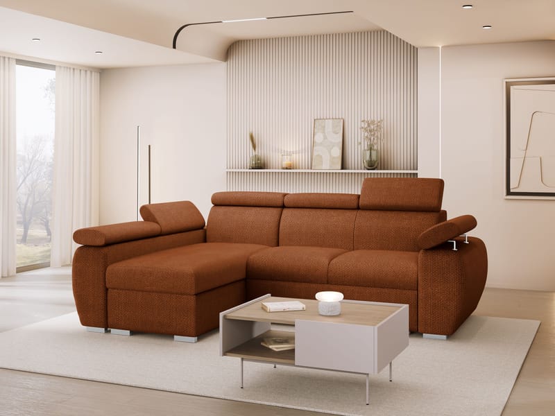 Binche 3-sits Bäddsoffa divan vänster med förvaring - brun - Möbler - Soffa - Bäddsoffa