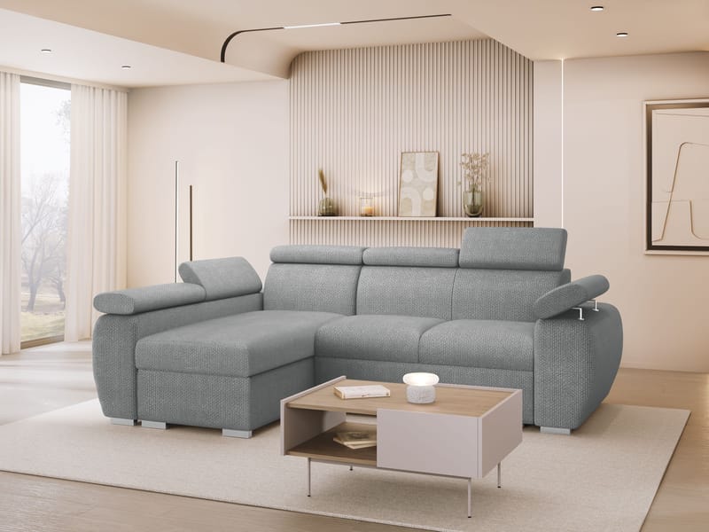 Binche 3-sits Bäddsoffa divan vänster med förvaring - Grå - Möbler - Soffa - Bäddsoffa