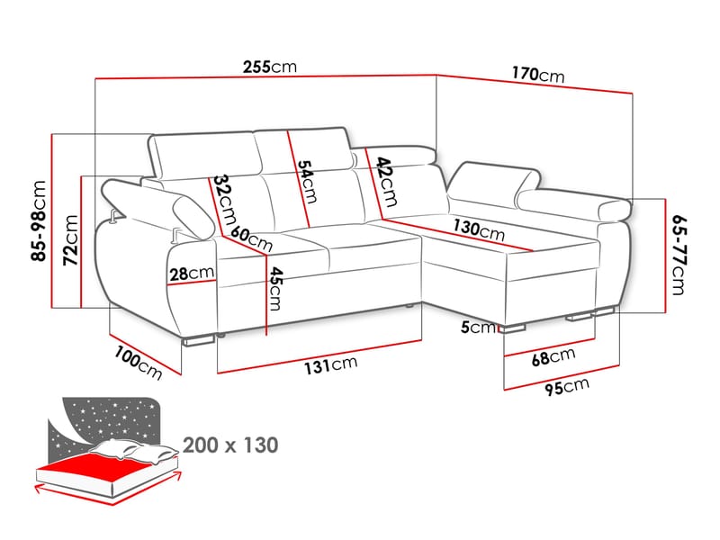 Binche 3-sits Bäddsoffa divan vänster med förvaring - Grå - Möbler - Soffa - Bäddsoffa