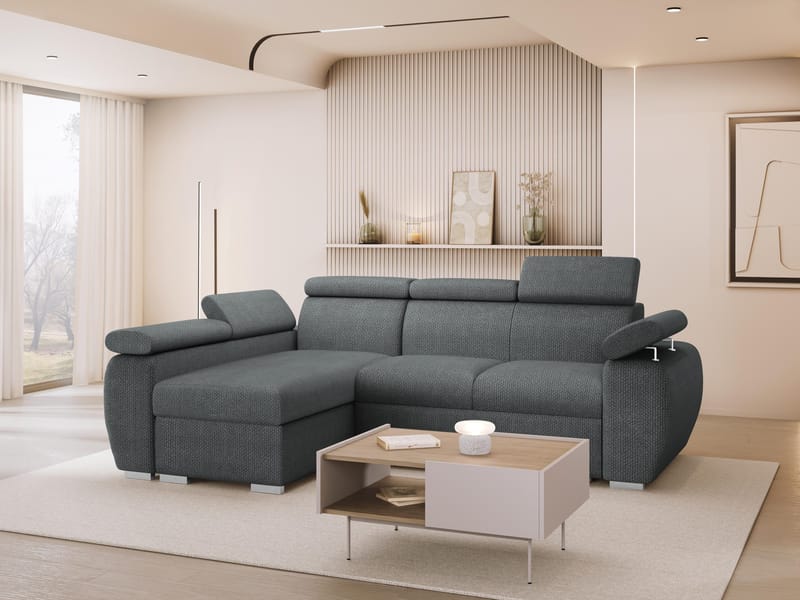 Binche 3-sits Bäddsoffa divan vänster med förvaring - Mörkgrå - Möbler - Soffa - Bäddsoffa