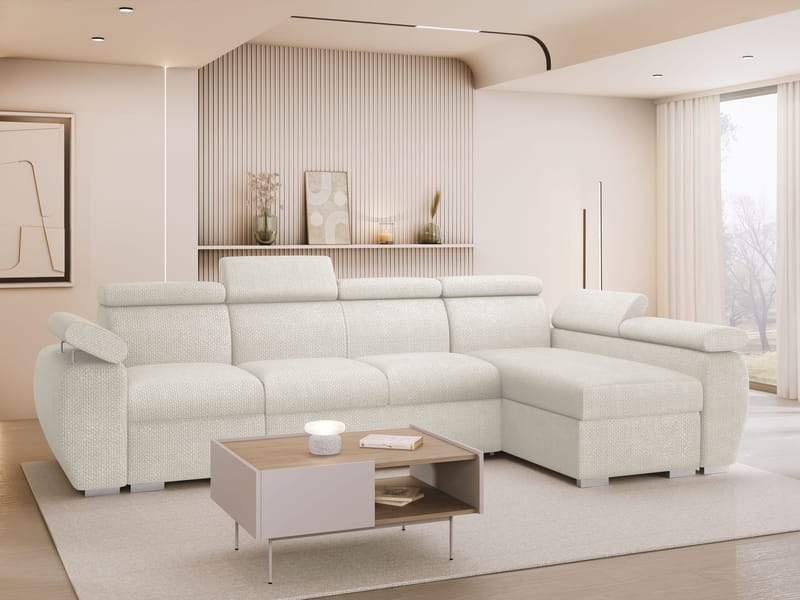 Binche 4-sits Bäddsoffa divan höger med förvaring - Beige - Möbler - Soffa - Bäddsoffa