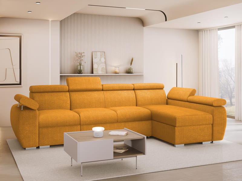 Binche 4-sits Bäddsoffa divan höger med förvaring - Gul - Möbler - Soffa - Bäddsoffa