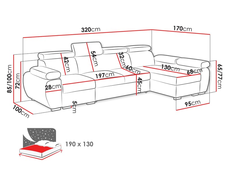 Binche 4-sits Bäddsoffa divan vänster med förvaring - brun - Möbler - Soffa - Bäddsoffa