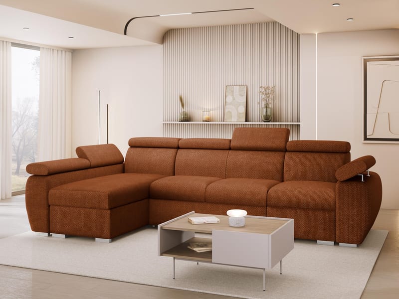 Binche 4-sits Bäddsoffa divan vänster med förvaring - brun - Möbler - Soffa - Bäddsoffa