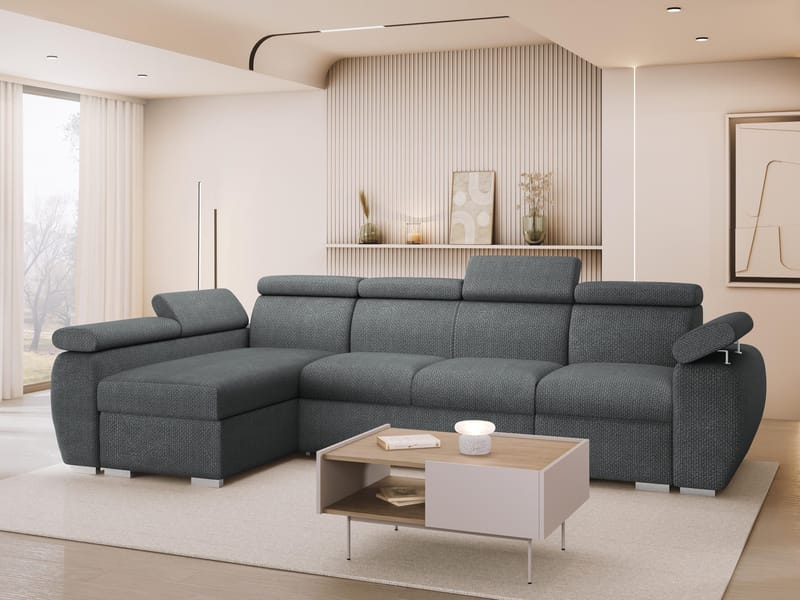 Binche 4-sits Bäddsoffa divan vänster med förvaring - mörkgrå - Möbler - Soffa - Bäddsoffa