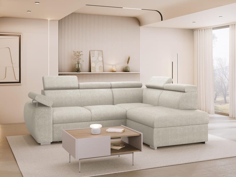 Binche 4-sits Bäddsoffa schäslong höger med förvaring - beige - Möbler - Soffa - Bäddsoffa