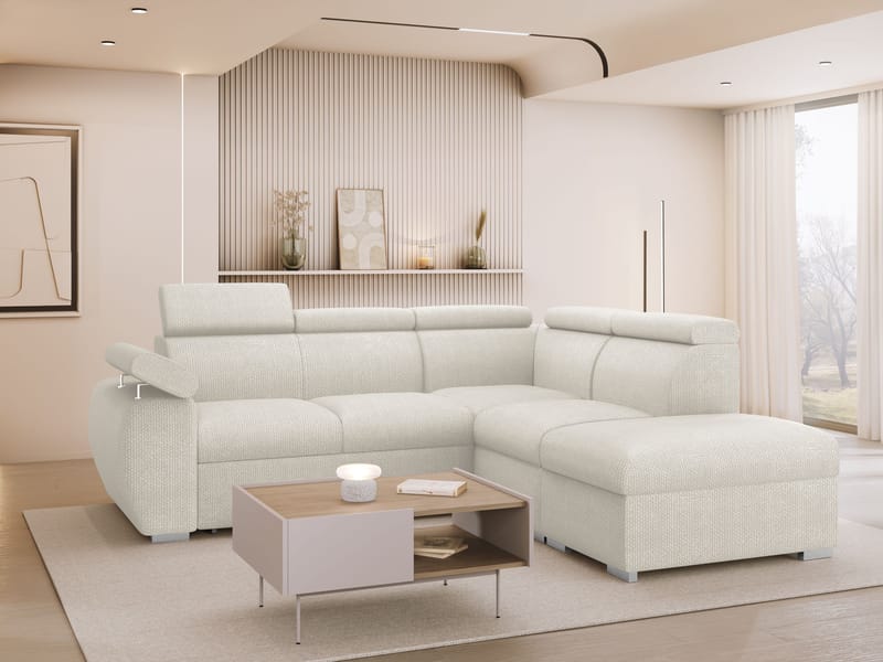 Binche 4-sits Bäddsoffa schäslong höger med förvaring - Beige - Möbler - Soffa - Bäddsoffa