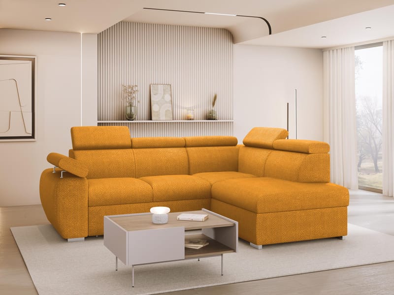 Binche 4-sits Bäddsoffa schäslong höger med förvaring - gul - Möbler - Soffa - Bäddsoffa