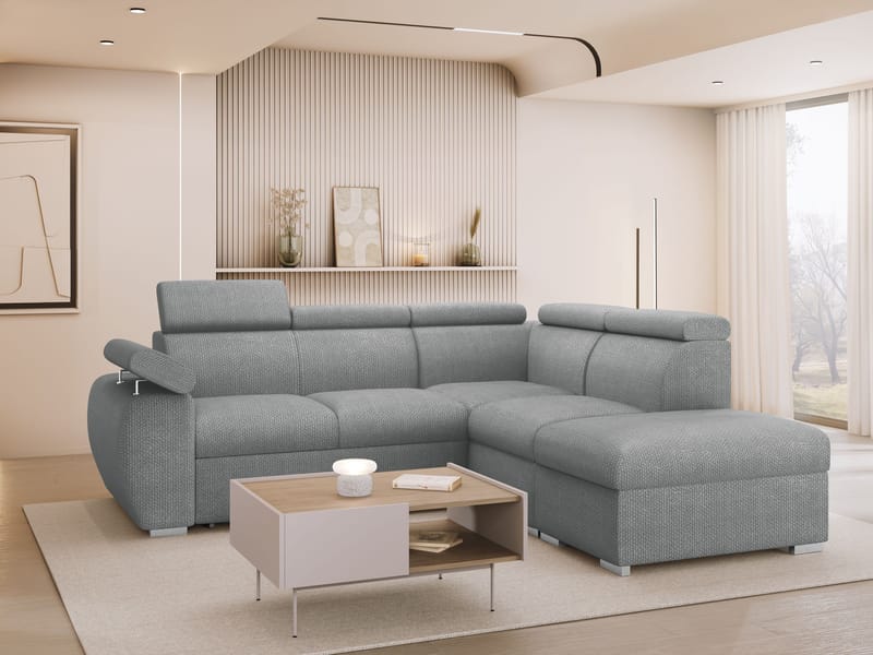 Binche 4-sits Bäddsoffa schäslong höger med förvaring - Ljusgrå - Möbler - Soffa - Bäddsoffa