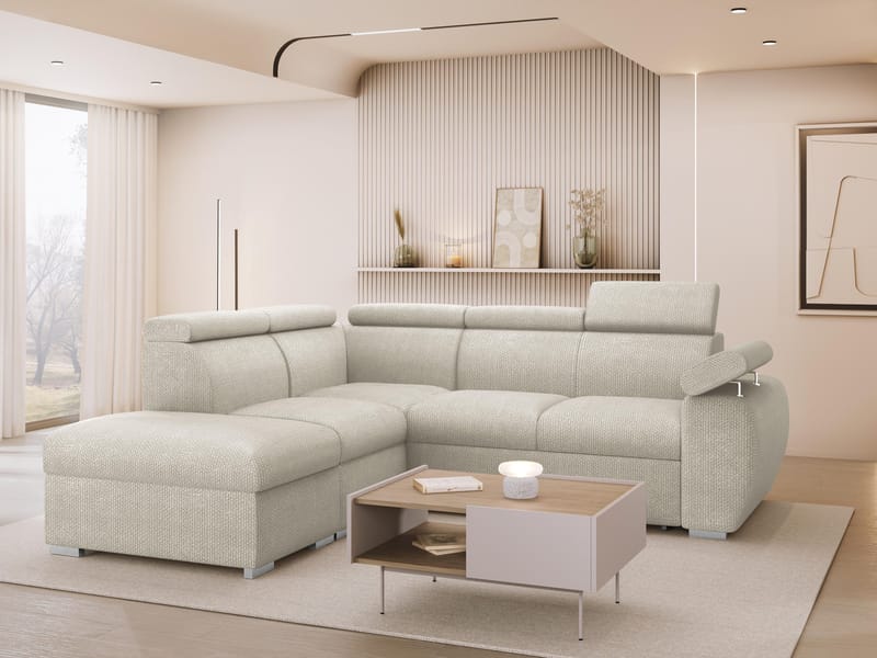 Binche 4-sits Bäddsoffa schäslong vänster med förvaring - Beige - Möbler - Soffa - Bäddsoffa